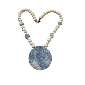 Karla Jordan Necklace Stone And Bead Blue Cream Vintage
